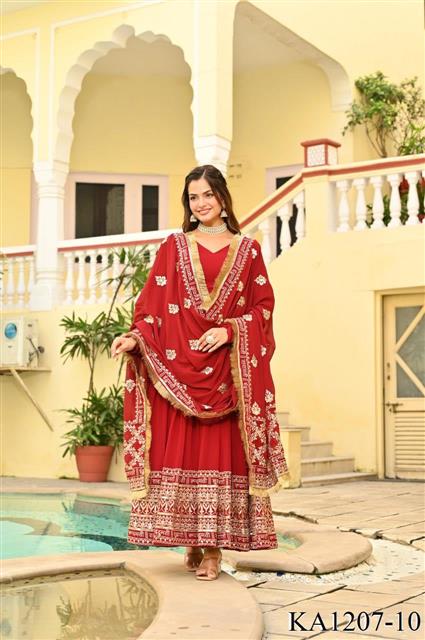 Outstanding  Embroidery Zari Sequins-work Red Color Gown main image 1