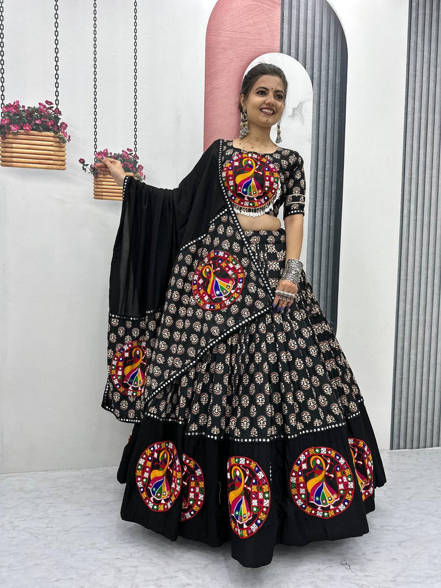 Pure Cotton With Lumpi Lace Border And Ribbion Work With Hand Pasting Butta Work & Canvas Patta Type Lehenga Choli