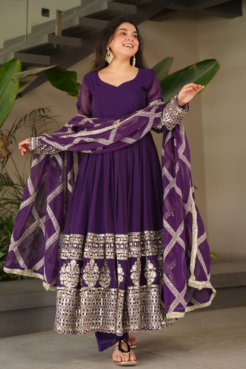Faux Georgette with Padded Fabric in Gown