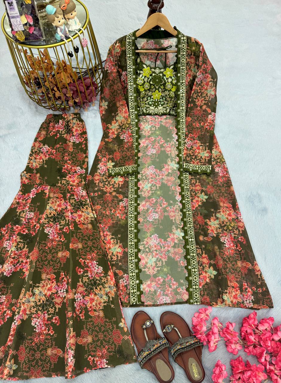 Red Color Satin Silk With Embroidery Work Koti Plazzo