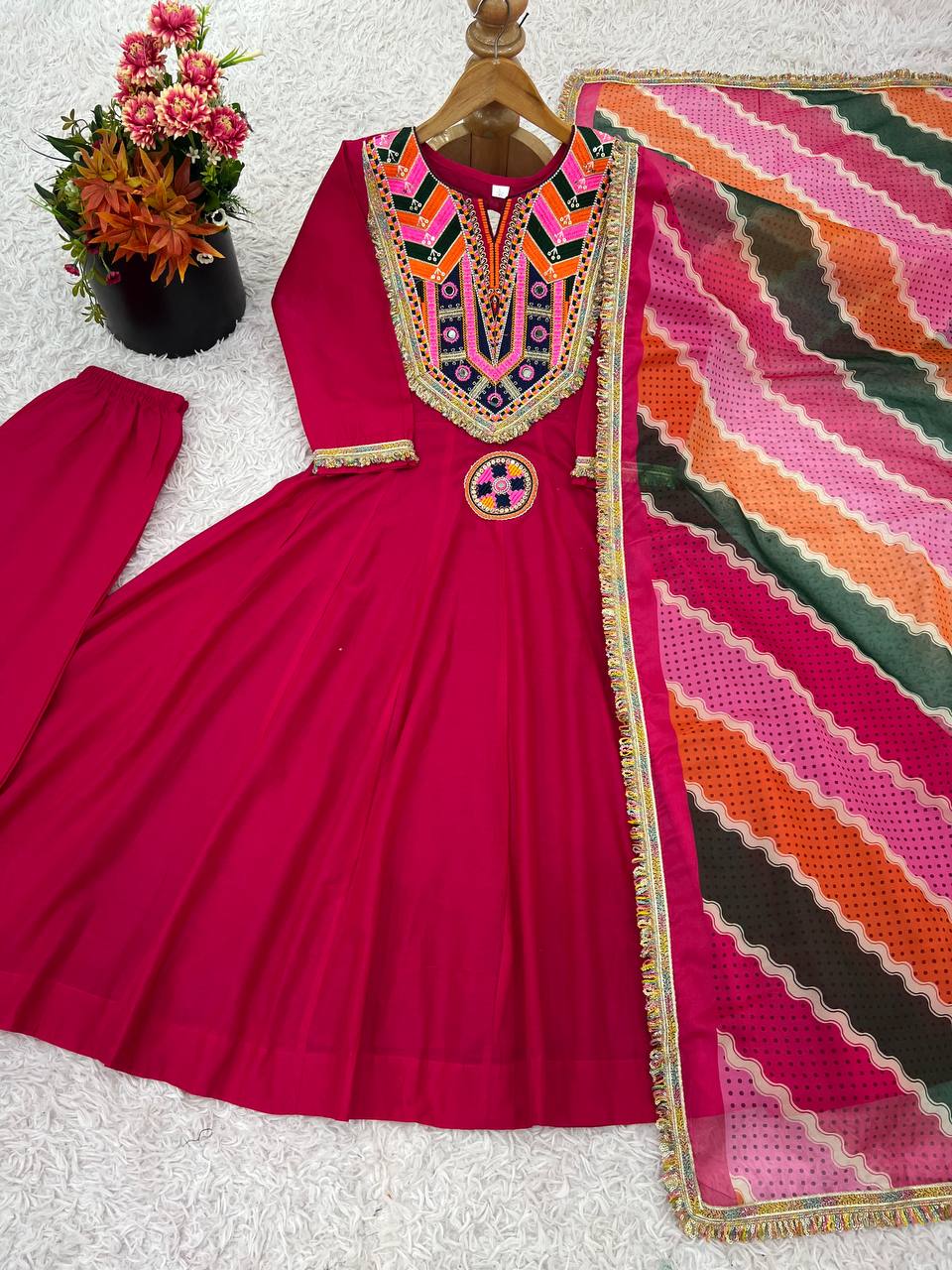 Pure Khadi Cotton With Embroidery Work Top Pent