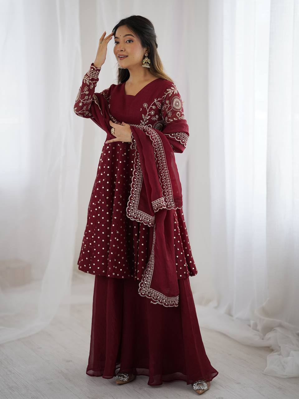 Embroidery Sequence Work with Full Sleeves in Saree