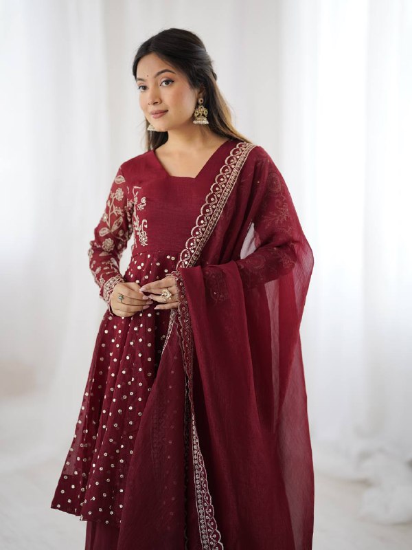 Embroidery Sequence Work with Full Sleeves in Saree