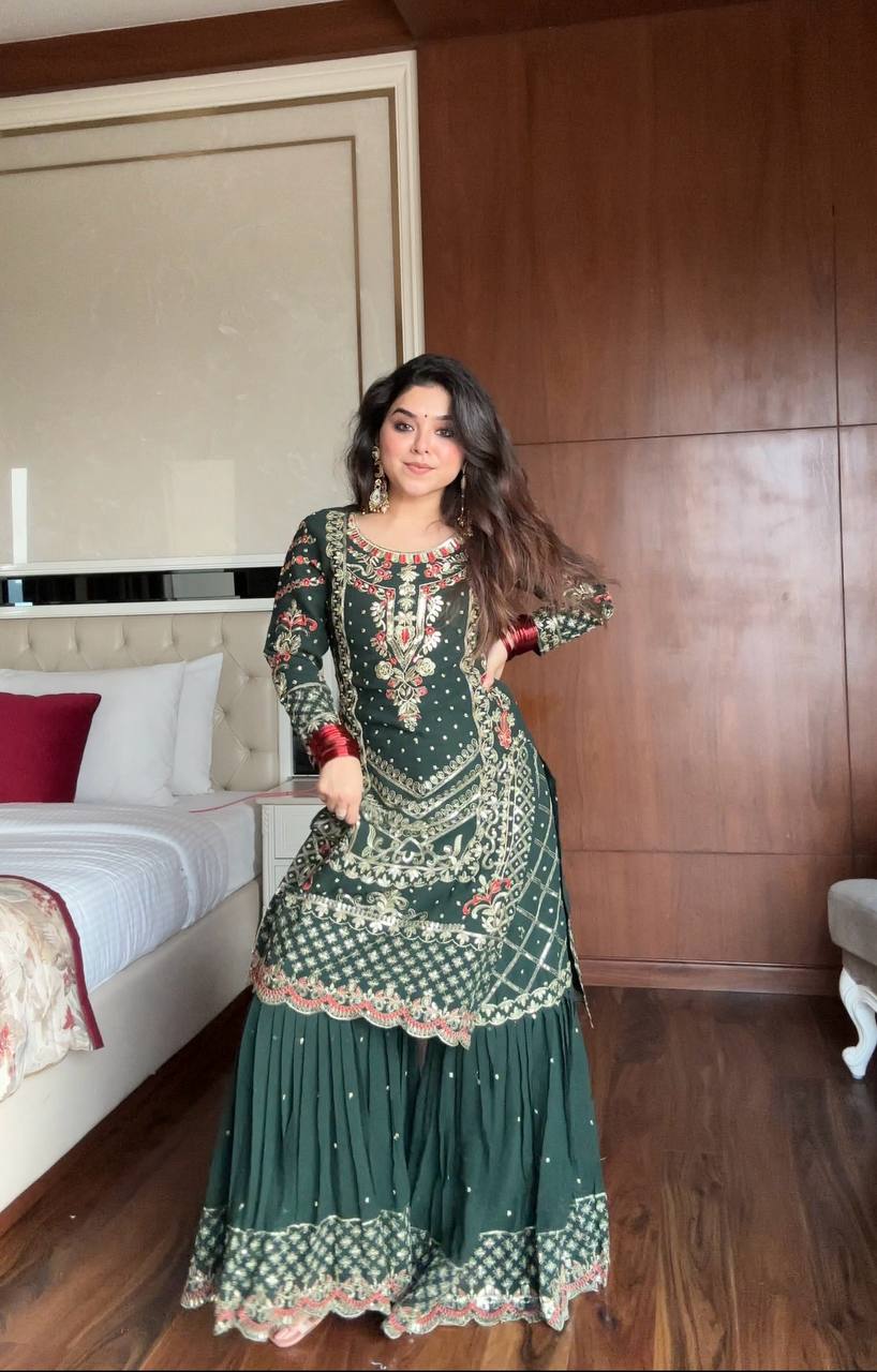 Embroidery Sequence Work Front And Back In Kurti