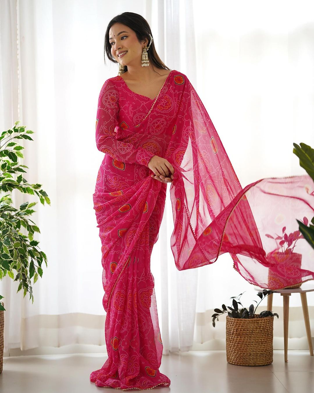 Fresh Arrival Bandhani Ready To Wear Saree