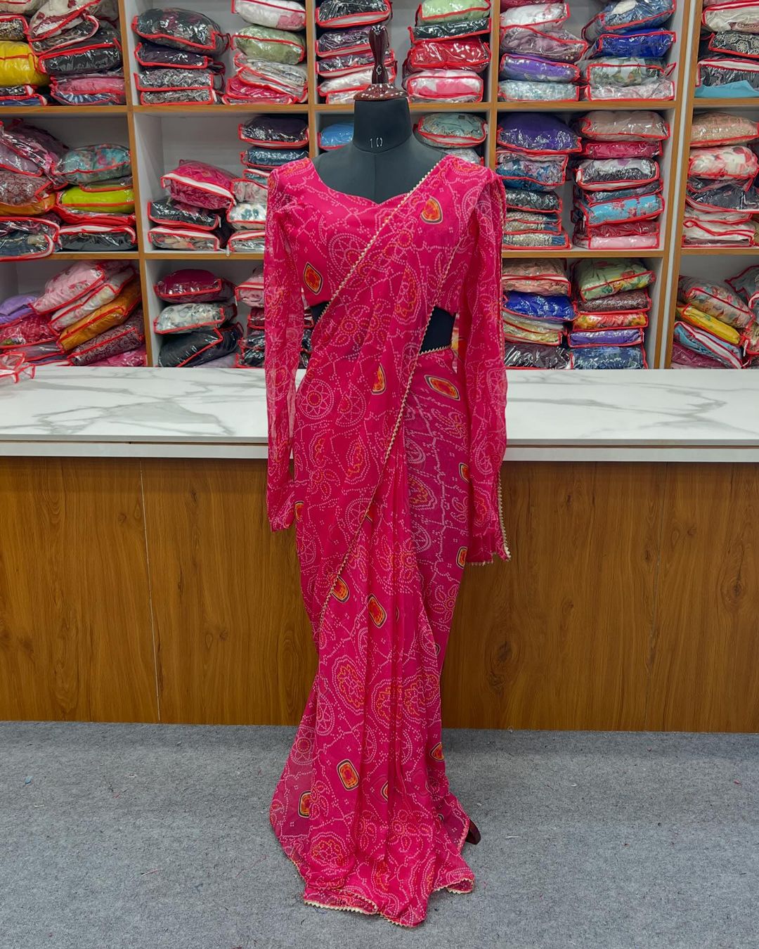 Fresh Arrival Bandhani Ready To Wear Saree