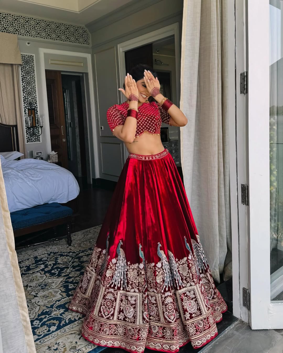 Wedding Special Red Velvet Thread With Sequence Work Attech With Cancan And Canvas Lehenga Choli