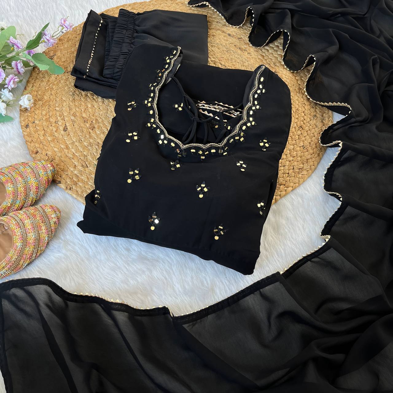 Hand Mirror Embroidery, Full Sleeve Embroidery unique trending  Gown