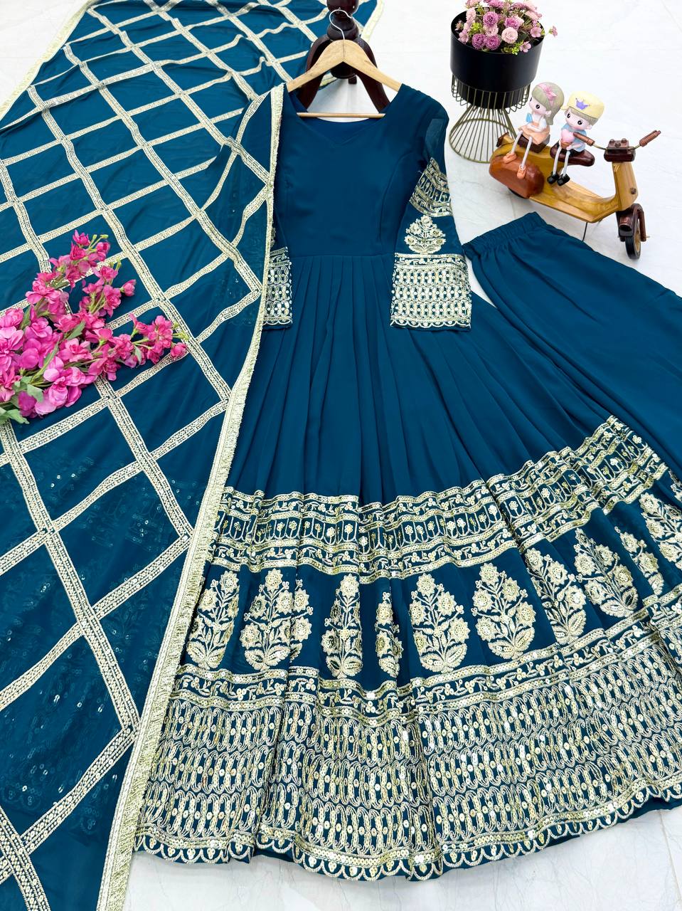 Faux Georgette with Padded Fabric in Gown