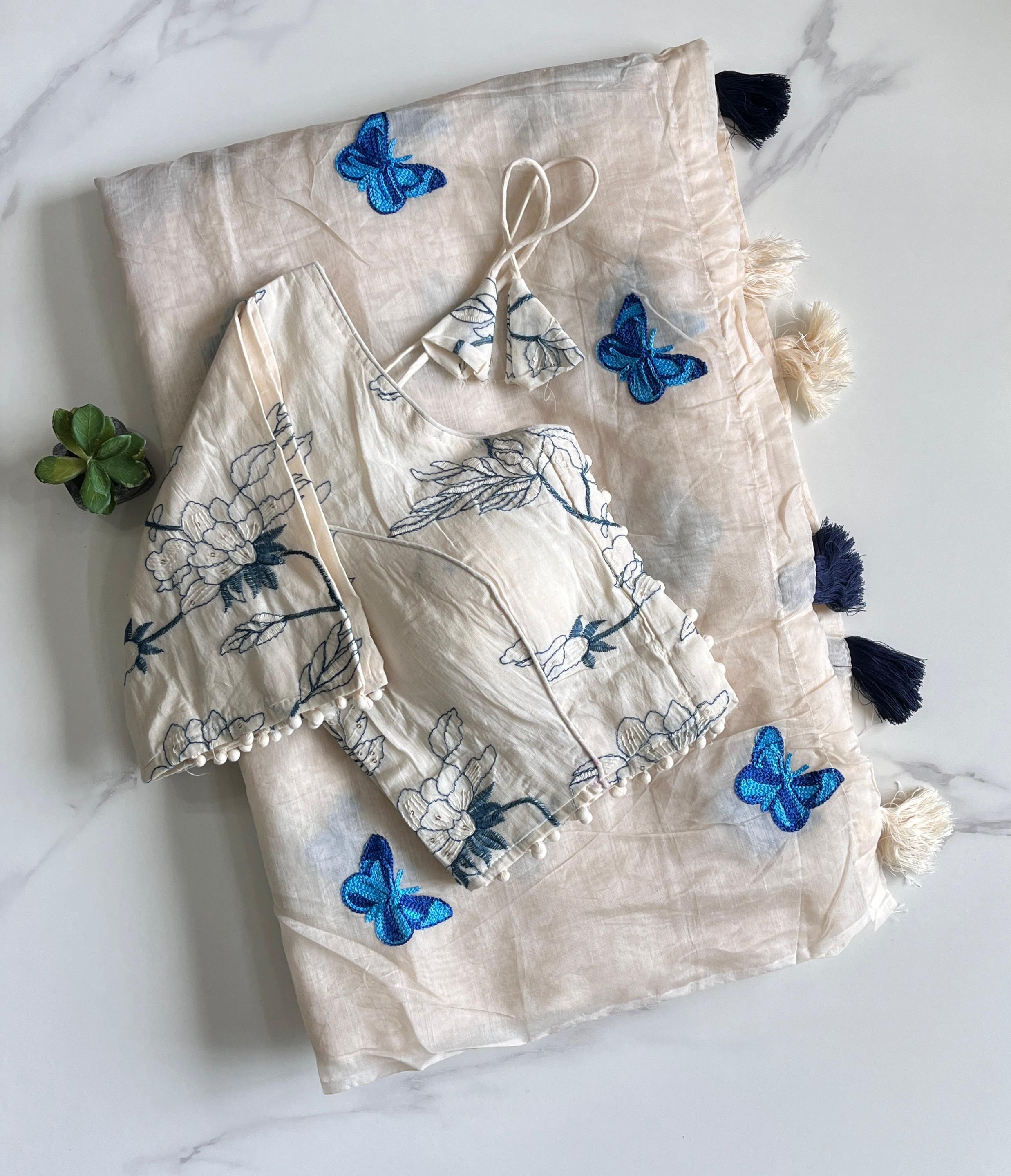 Pure Chanderi Cotton Fabric With Butterfly Work Saree
