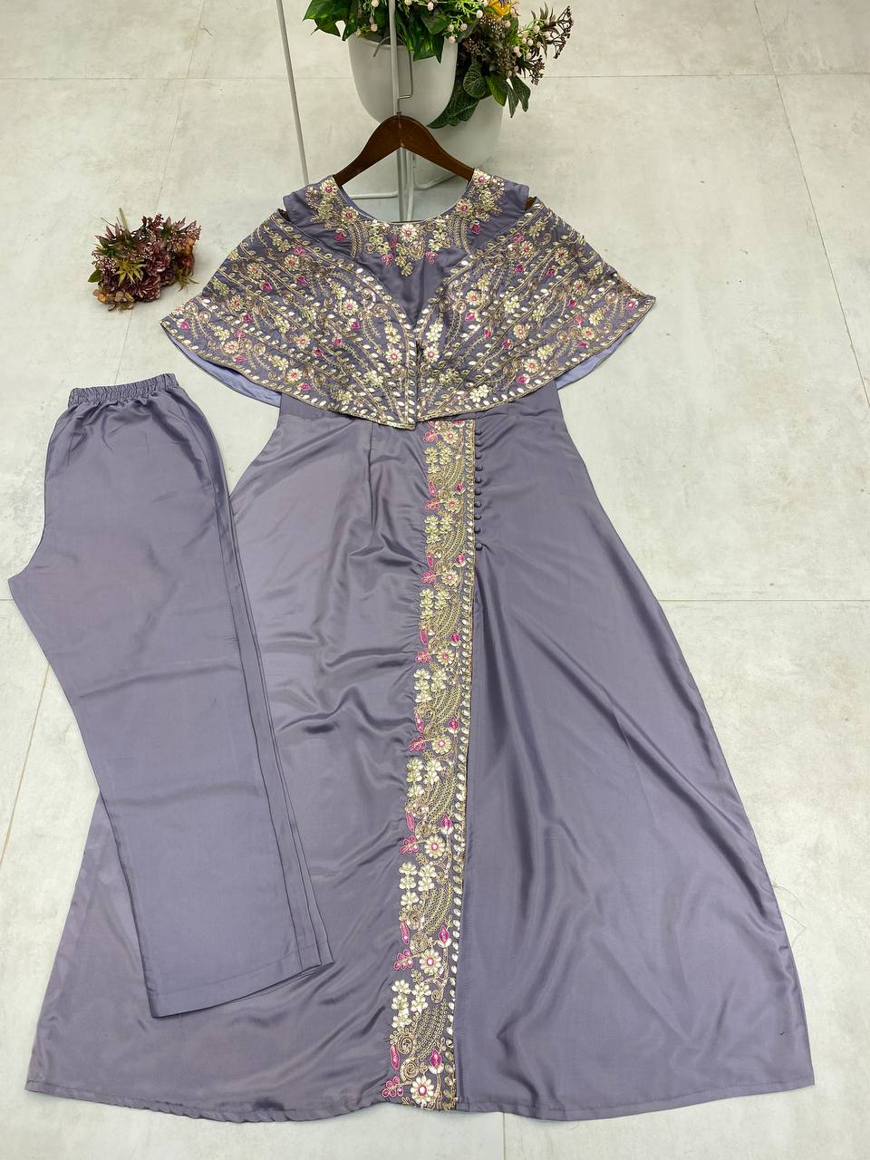 Cording Sequance Embroidery Work With Foil Paper Work in Top