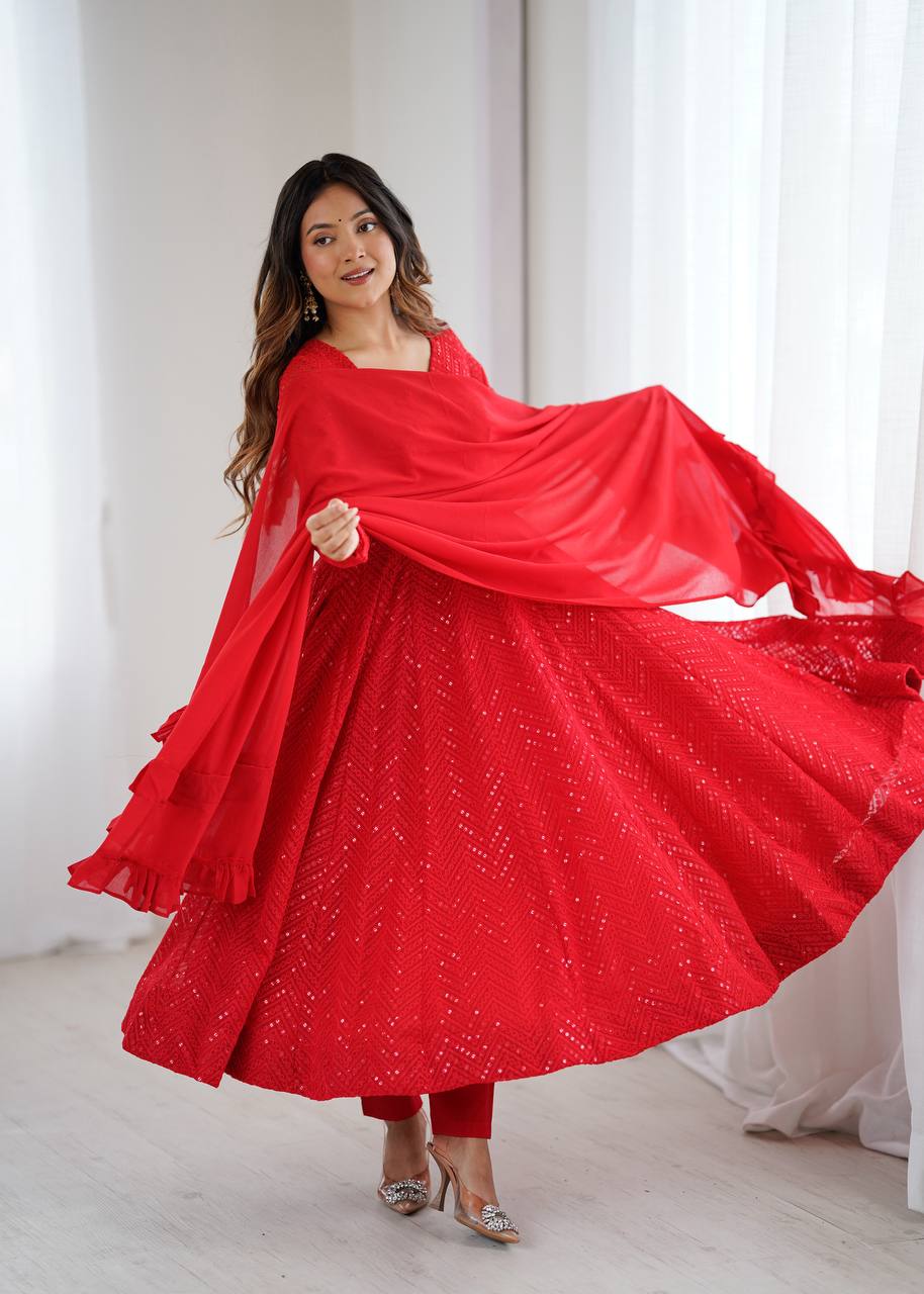 Heavy Pure Soft fox Georgette Lukhanowi Sequence Work Anarkali