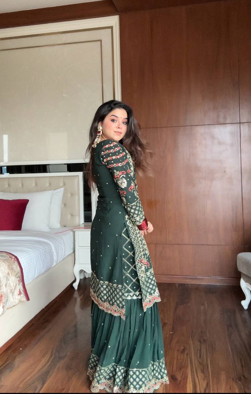 Embroidery Sequence Work Front And Back In Kurti