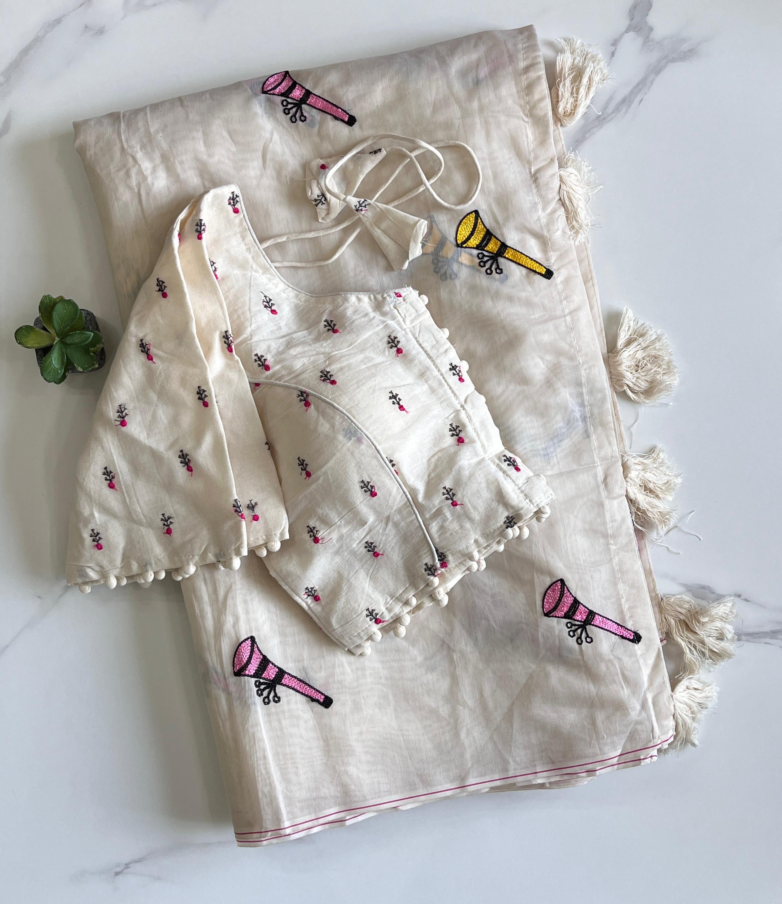 Pure Chanderi Cotton Fabric With Butterfly Work Saree