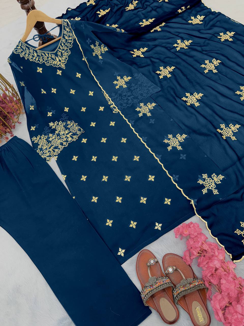 Embroidery Sequence Work Suit With Dupatta