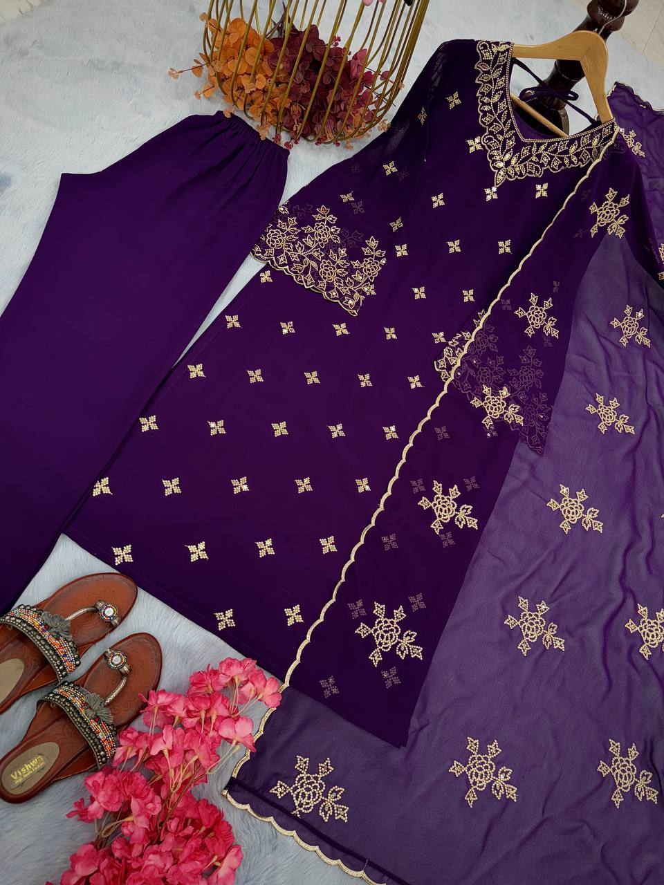 Embroidery Sequence Work Suit With Dupatta