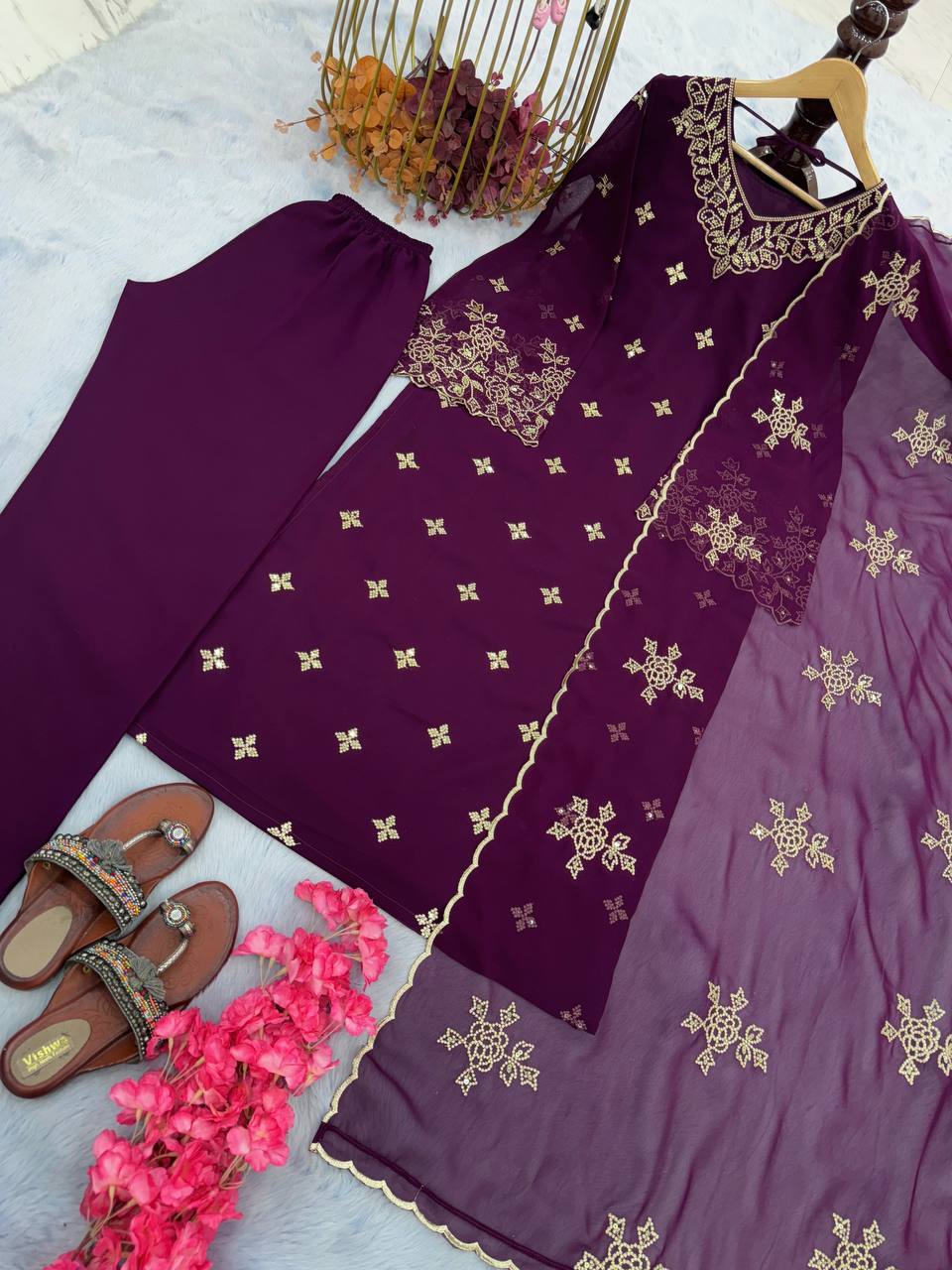 Embroidery Sequence Work Suit With Dupatta