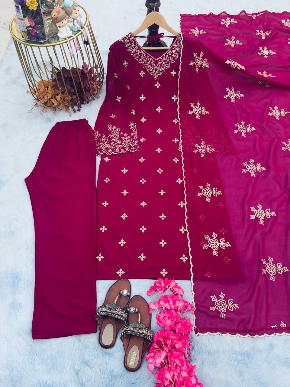 Embroidery Sequence Work Suit With Dupatta