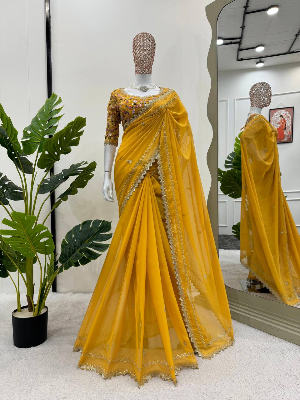 Designer Silk Thred & Sequnce Work With Fancy Lace Work Saree