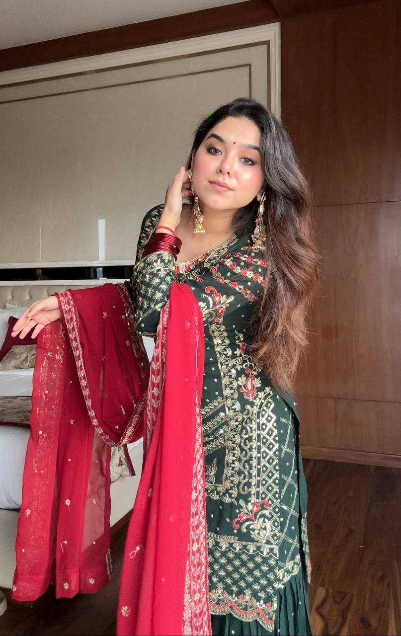 Embroidery Sequence Work Front And Back In Kurti