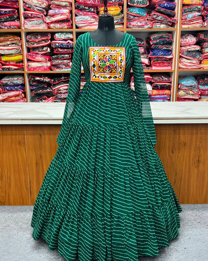 Navratri Special Latest Arrival Leheriya Print Ruffle Work Gown