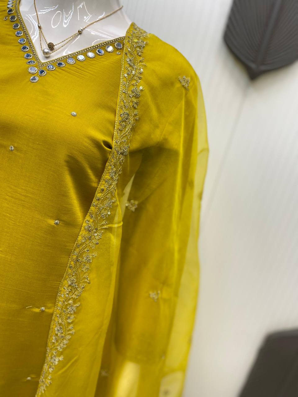 ROMAN SILK SEQUENCE EMBROIDERY WITH ORIGINAL MIRROR WORK KURTI SET