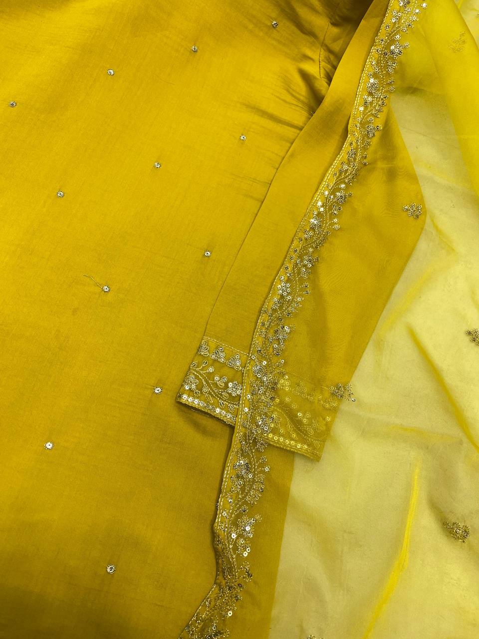 ROMAN SILK SEQUENCE EMBROIDERY WITH ORIGINAL MIRROR WORK KURTI SET