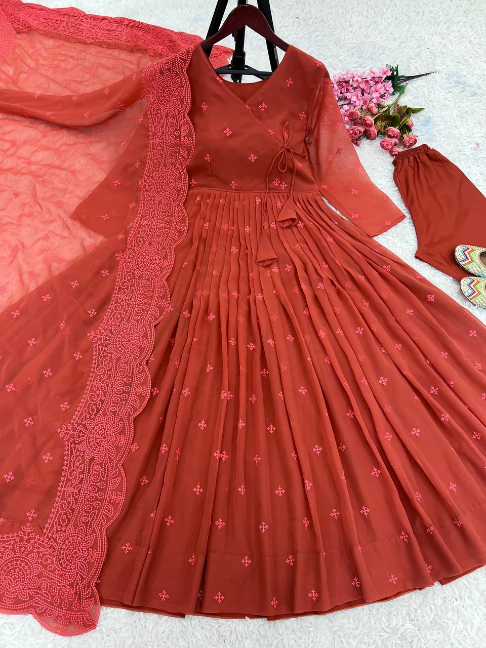 Embroidery Work With Fancy Full Sleeve In Gown