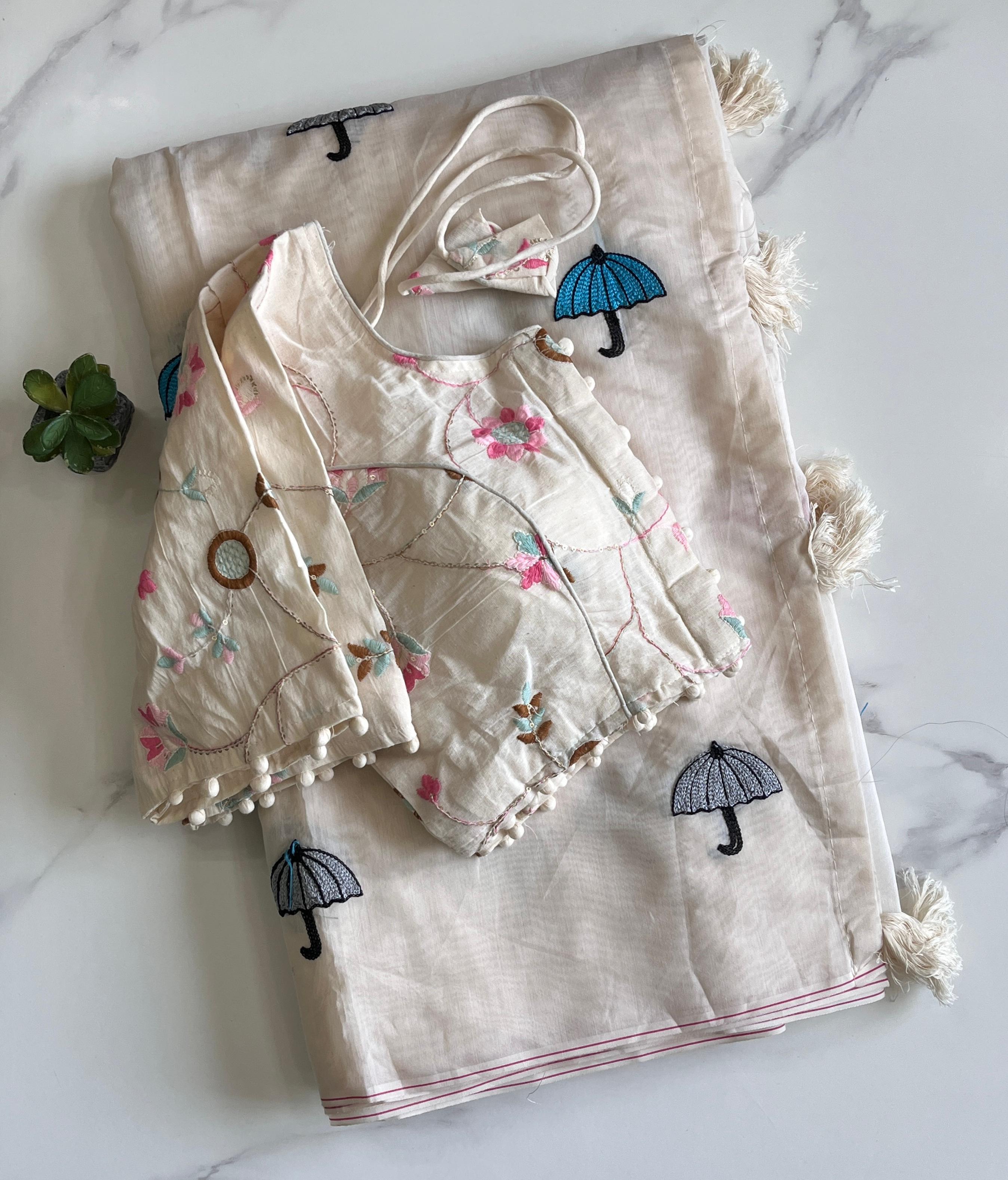 Pure Chanderi Cotton Fabric With Butterfly Work Saree
