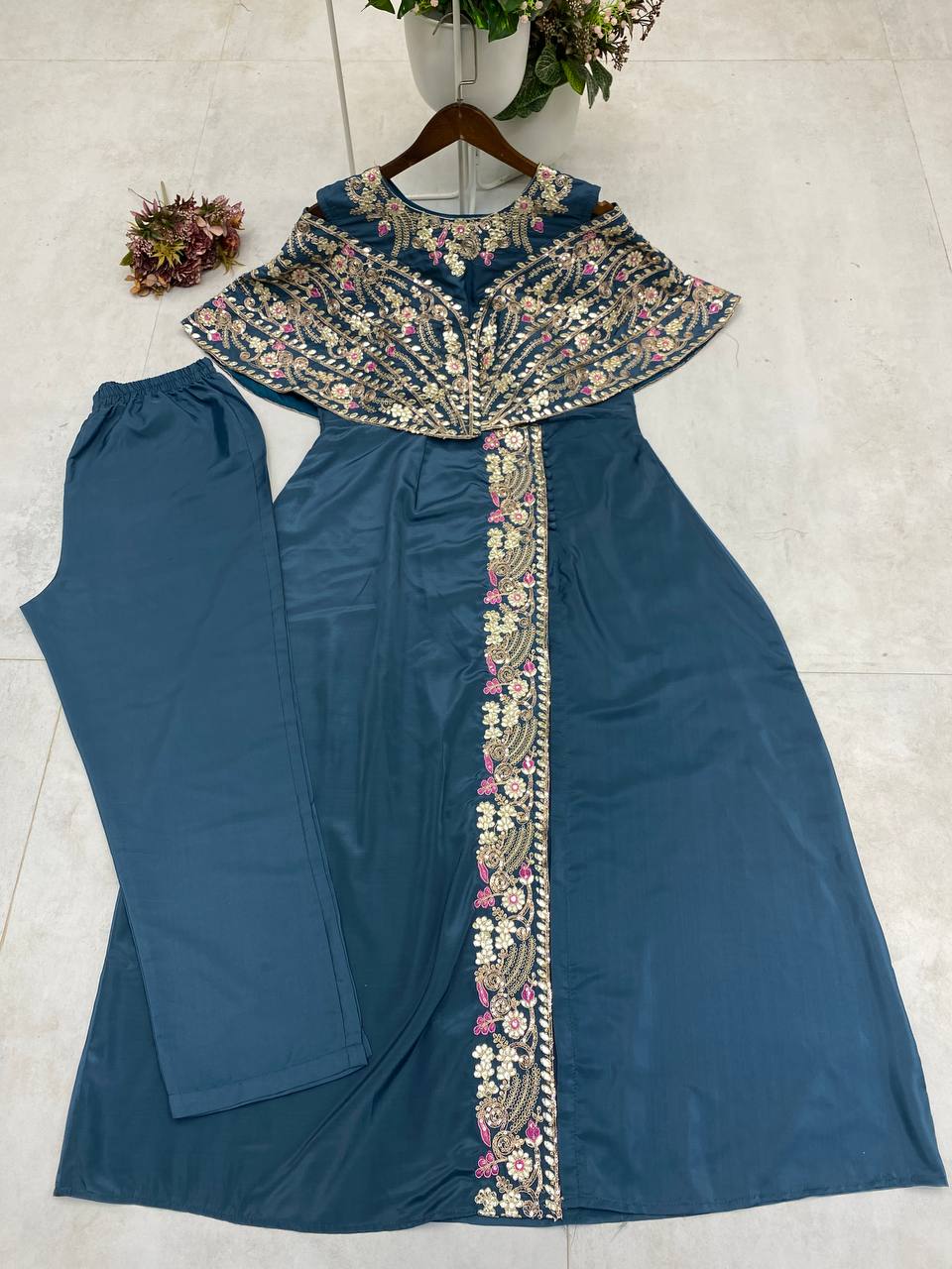 Cording Sequance Embroidery Work With Foil Paper Work in Top