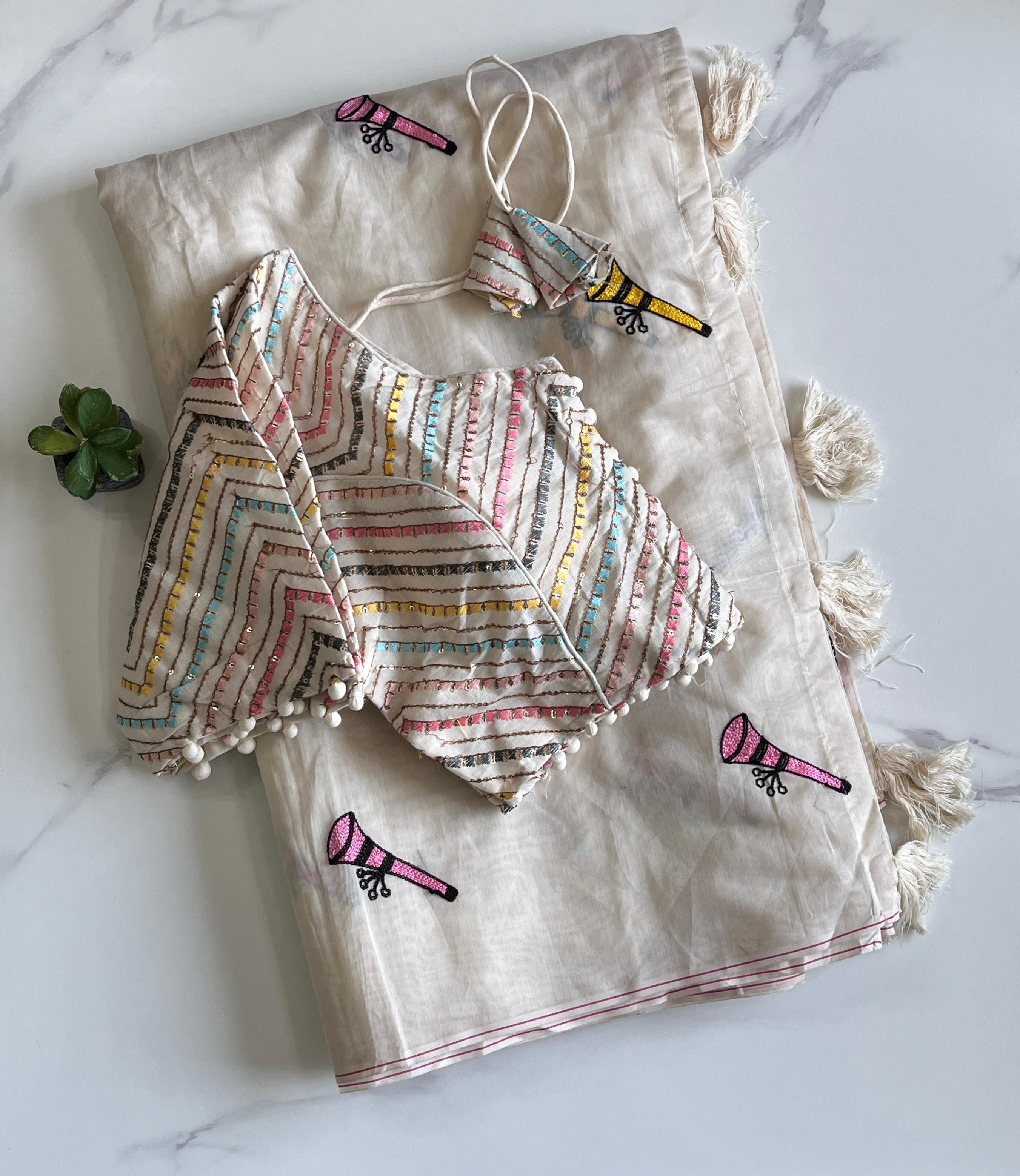 Pure Chanderi Cotton Fabric With Butterfly Work Saree