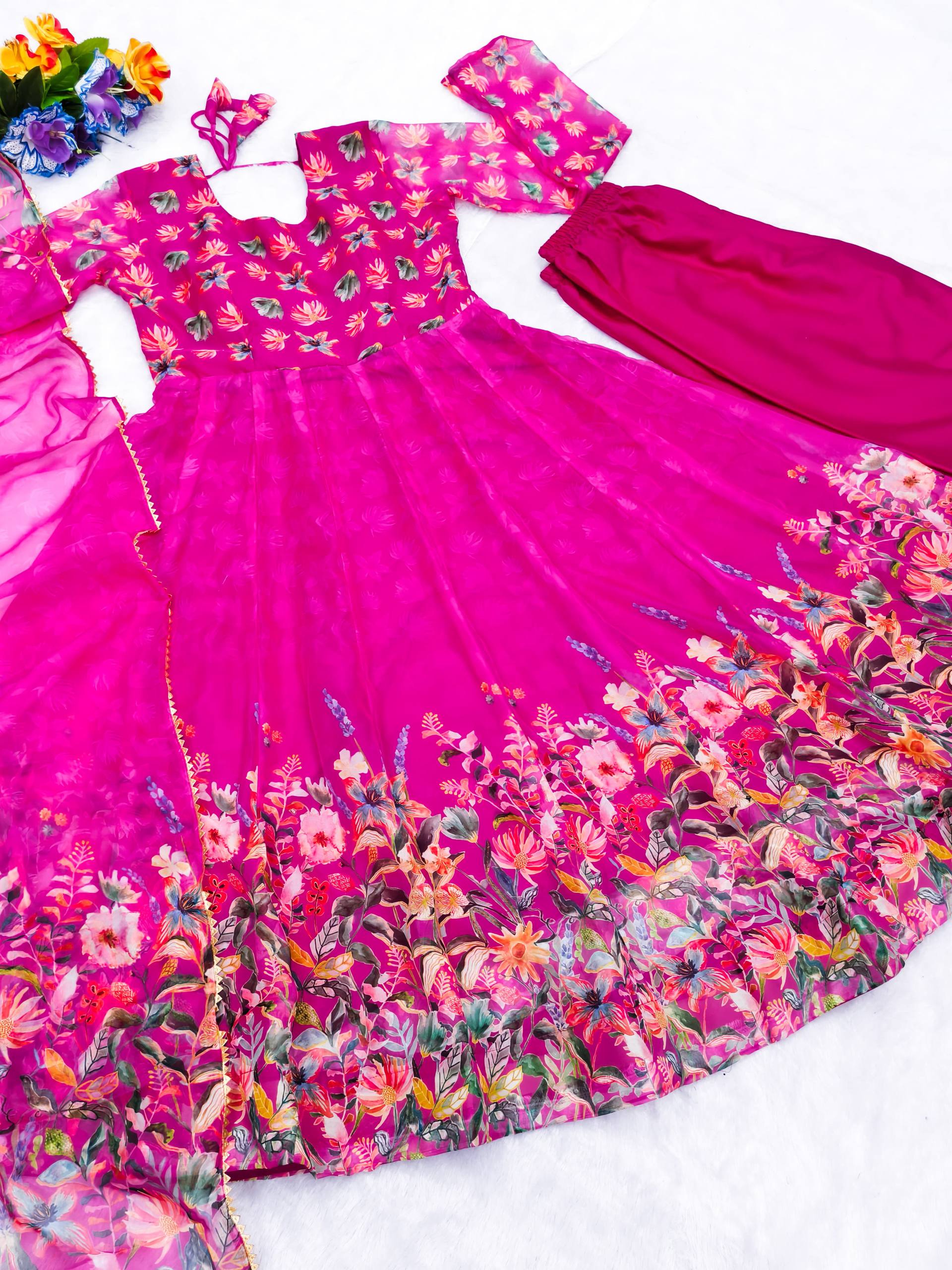 Heavy Pure Tebby Froral Printed Fabric in Anarkali