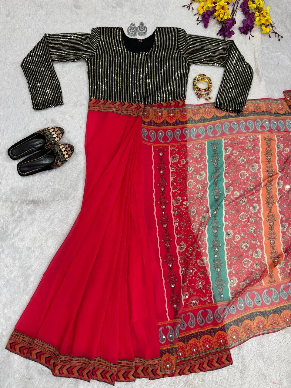 Embroidery 3mm sequins Work in Zip Gown