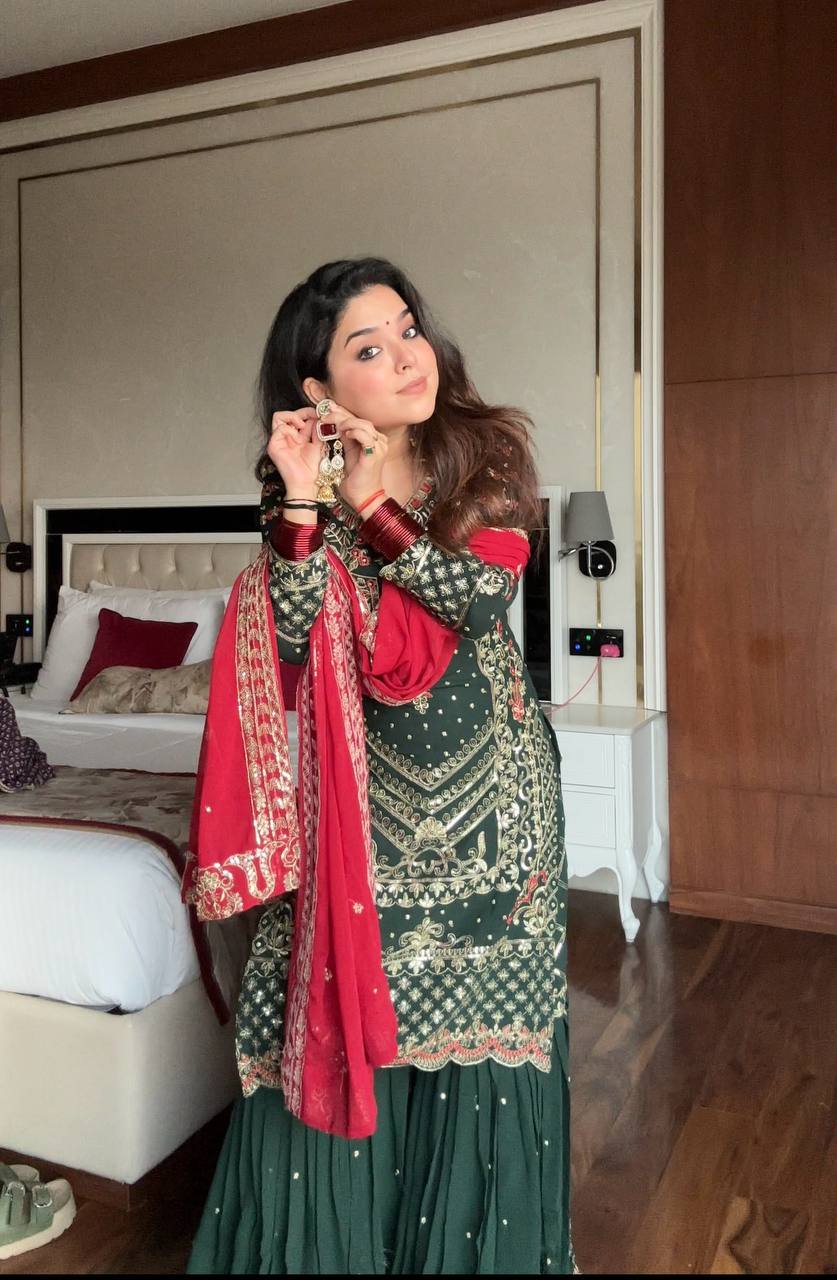 Embroidery Sequence Work Front And Back In Kurti