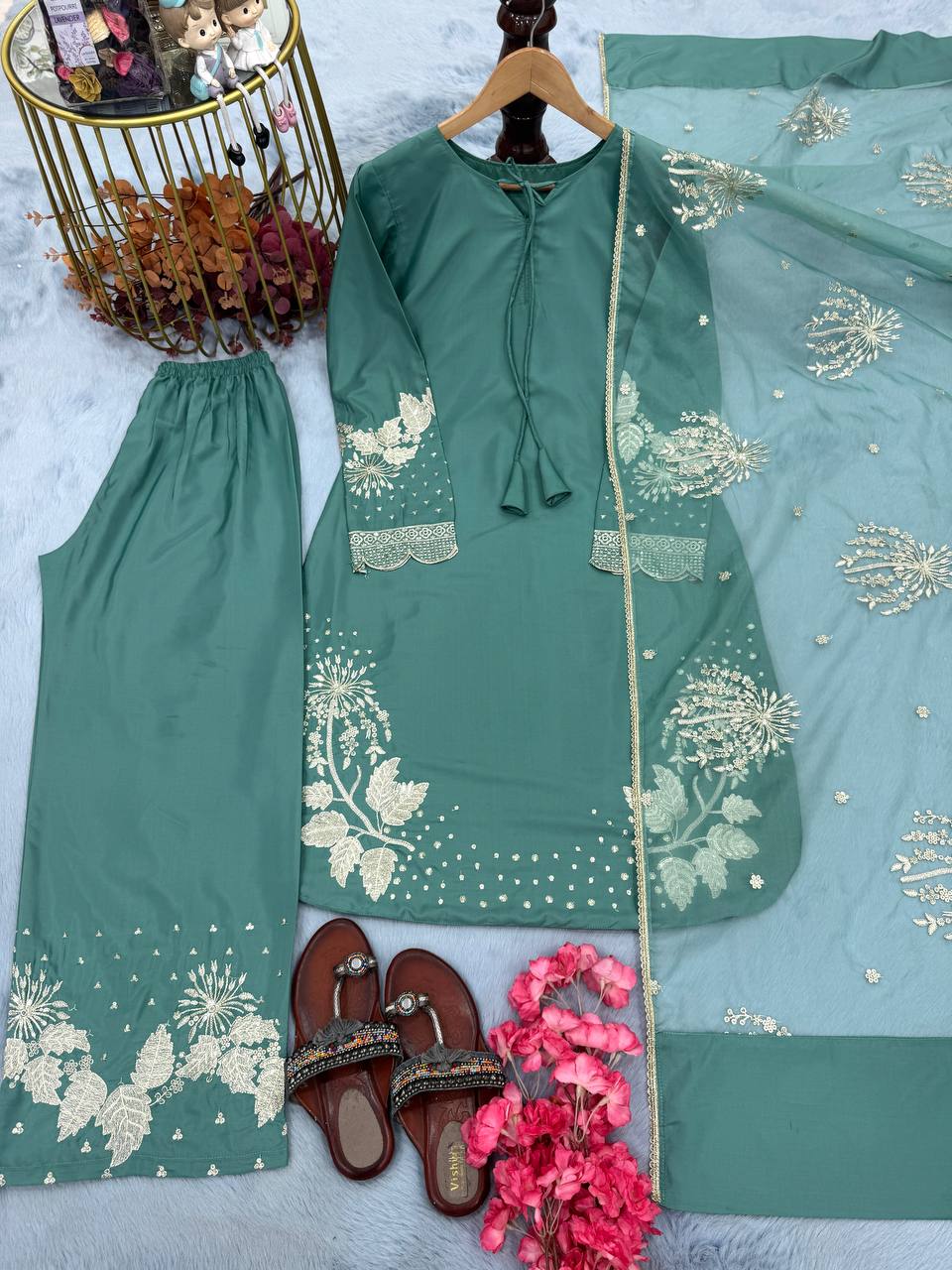 Embroidery 5 mm Sequence Work With Sleeves With Tassels Work in Top