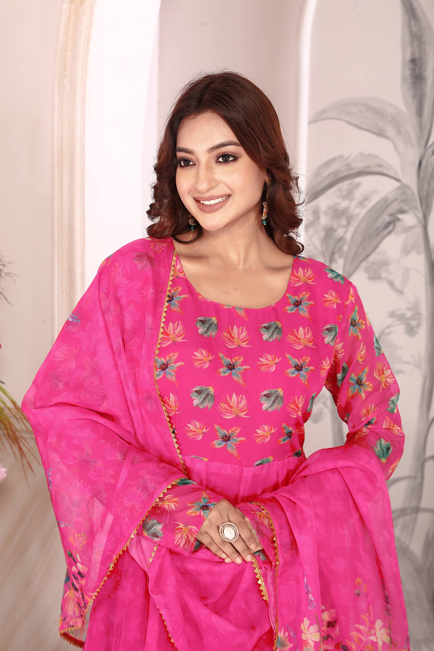 Heavy Pure Tebby Froral Printed Fabric in Anarkali