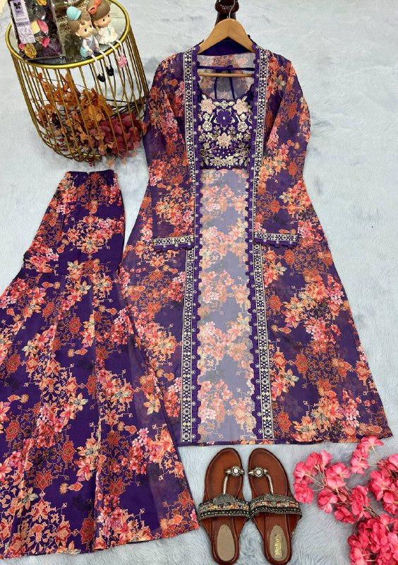 Red Color Satin Silk With Embroidery Work Koti Plazzo