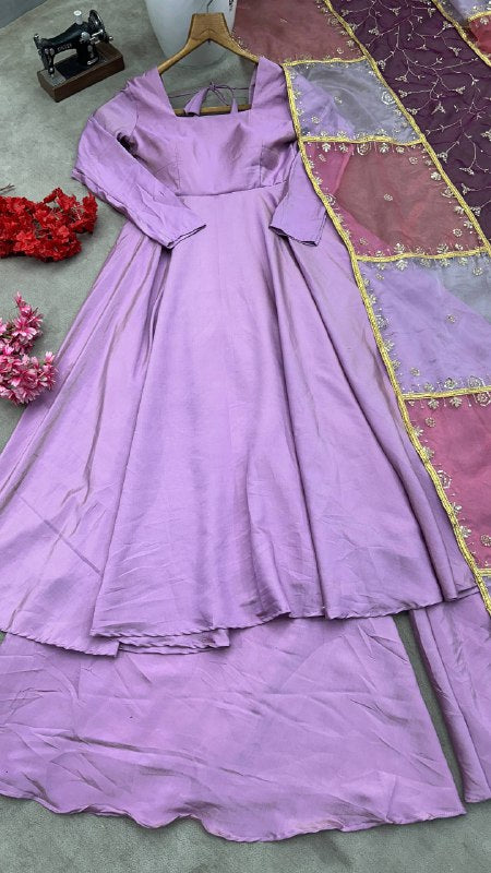 Simar Silk With Micro Cotton And Plain Work Gown