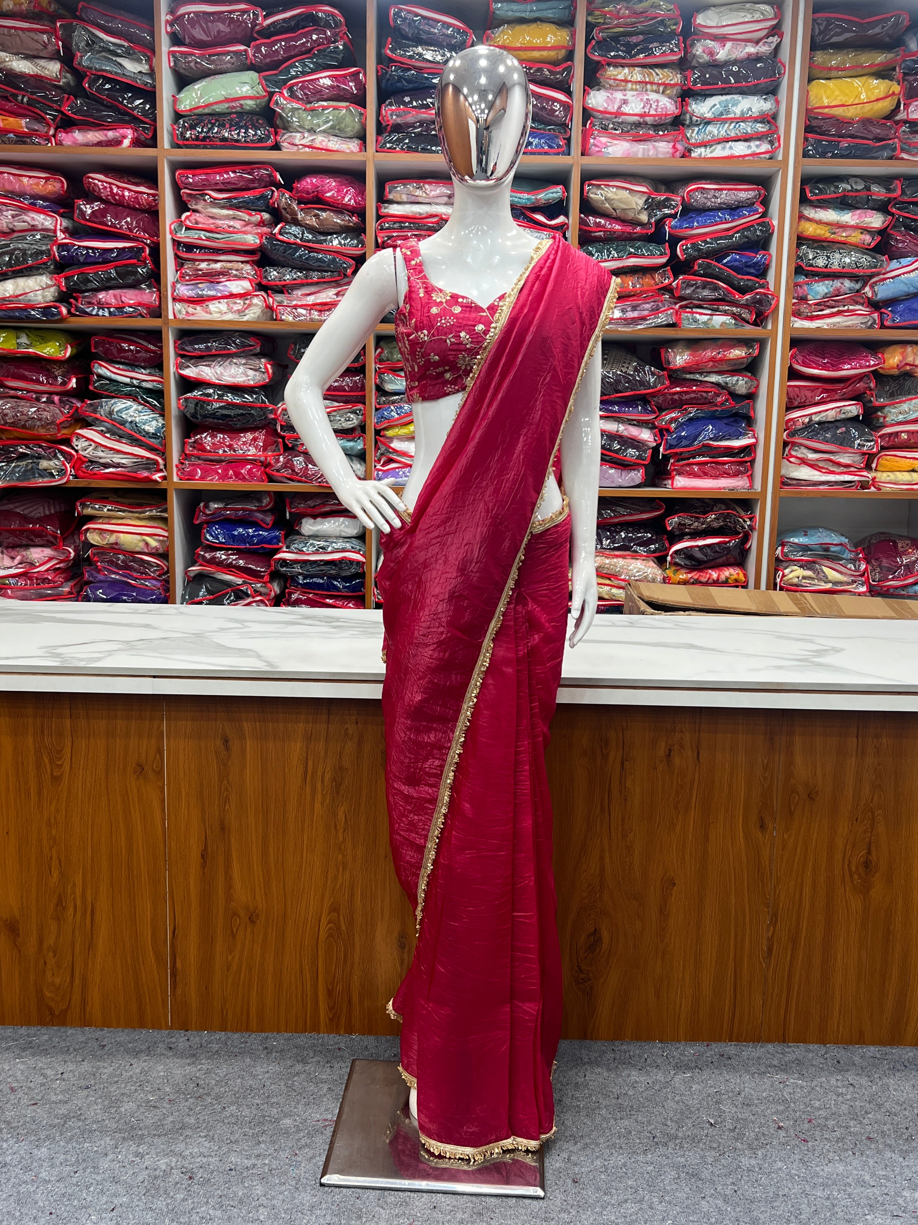 Fancy Border Premium Lace Work Silk Febric Saree