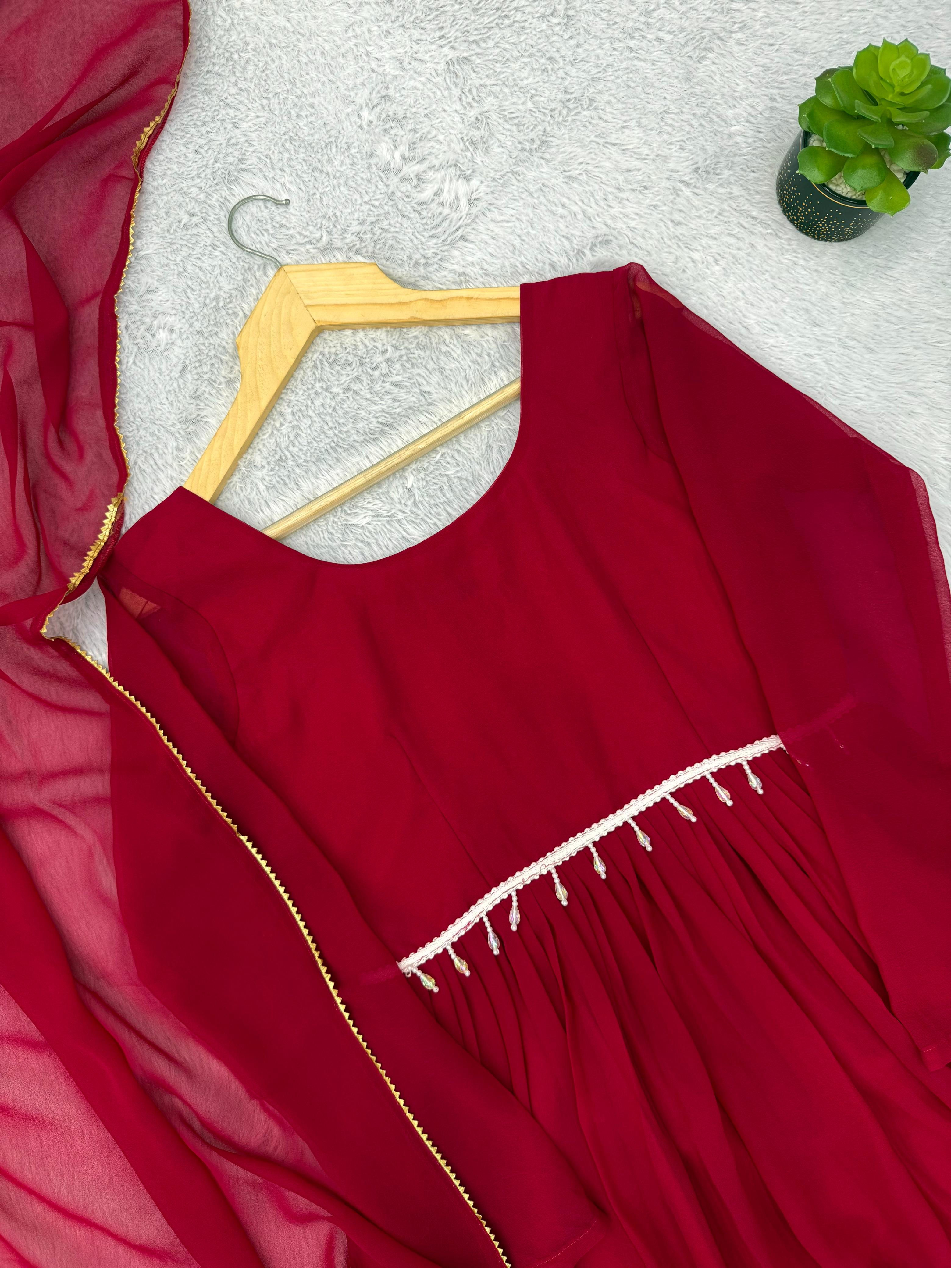Red Color Pure Soft Fabric Micro Cotton Kediya Kurti With Plazzo
