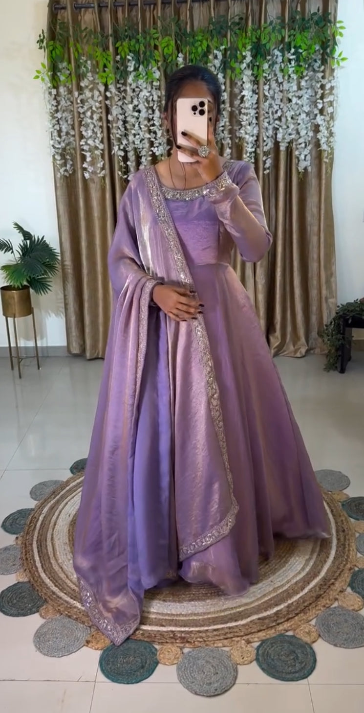 Fendy Silk Work Neck And Smooth Shining With Fendy Silk Gown