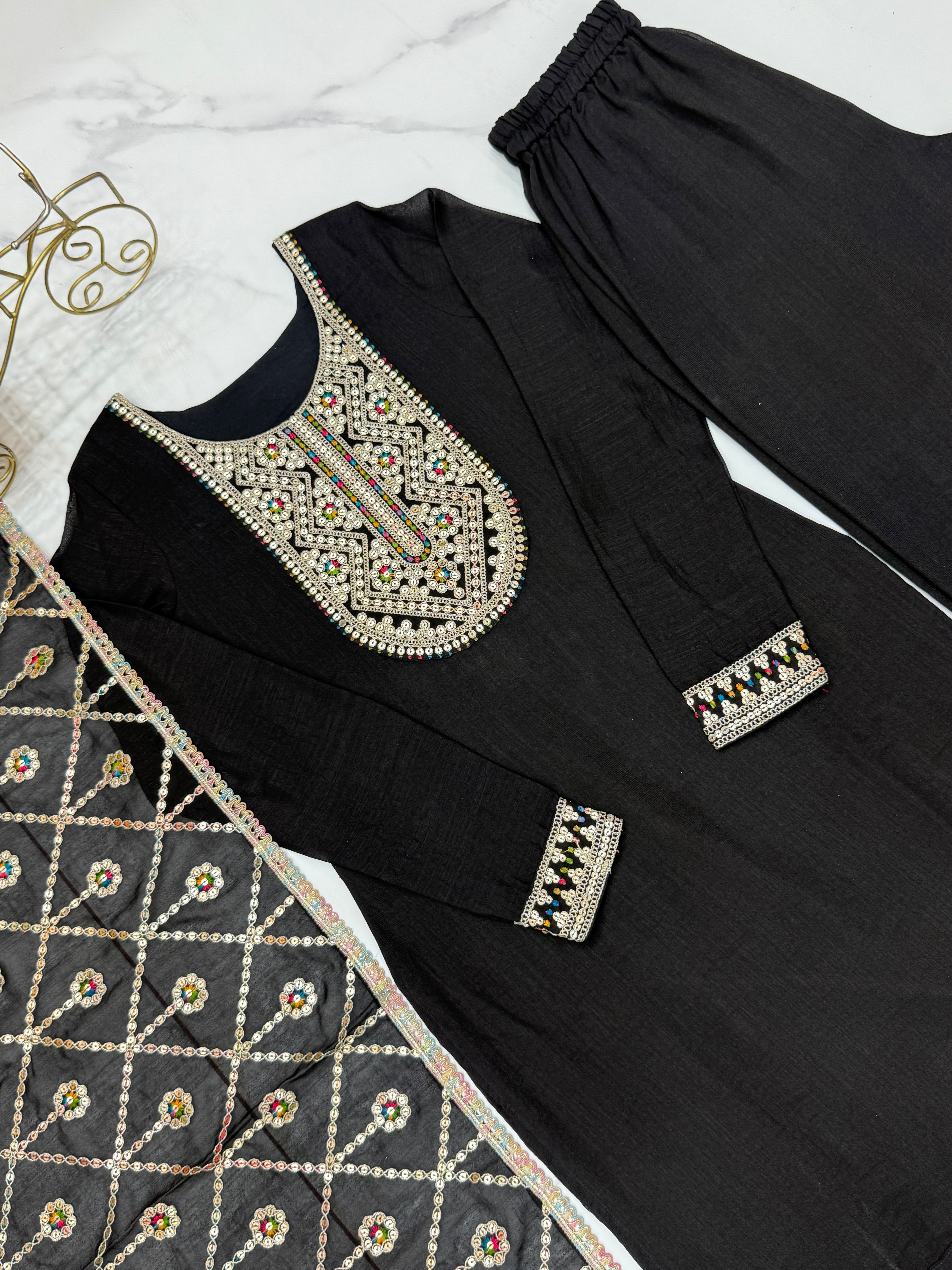 Heavy Sequence Embroidered Vichitra Silk Blend KurtI