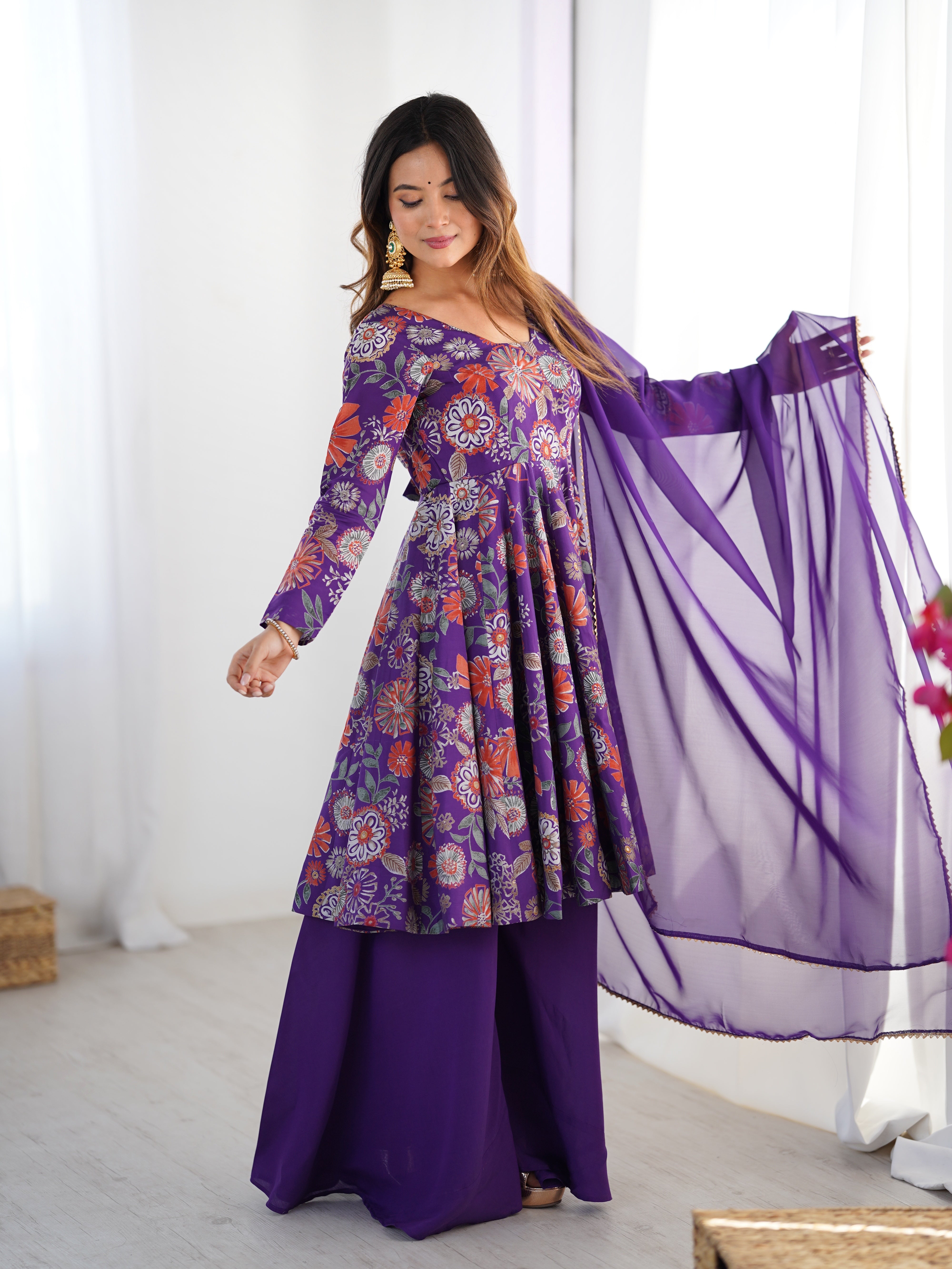 Pure Soft Romaqnsilk Chanderi With Digital Print Work With Padded, Side Zipper KediyaKurti  Plazzo