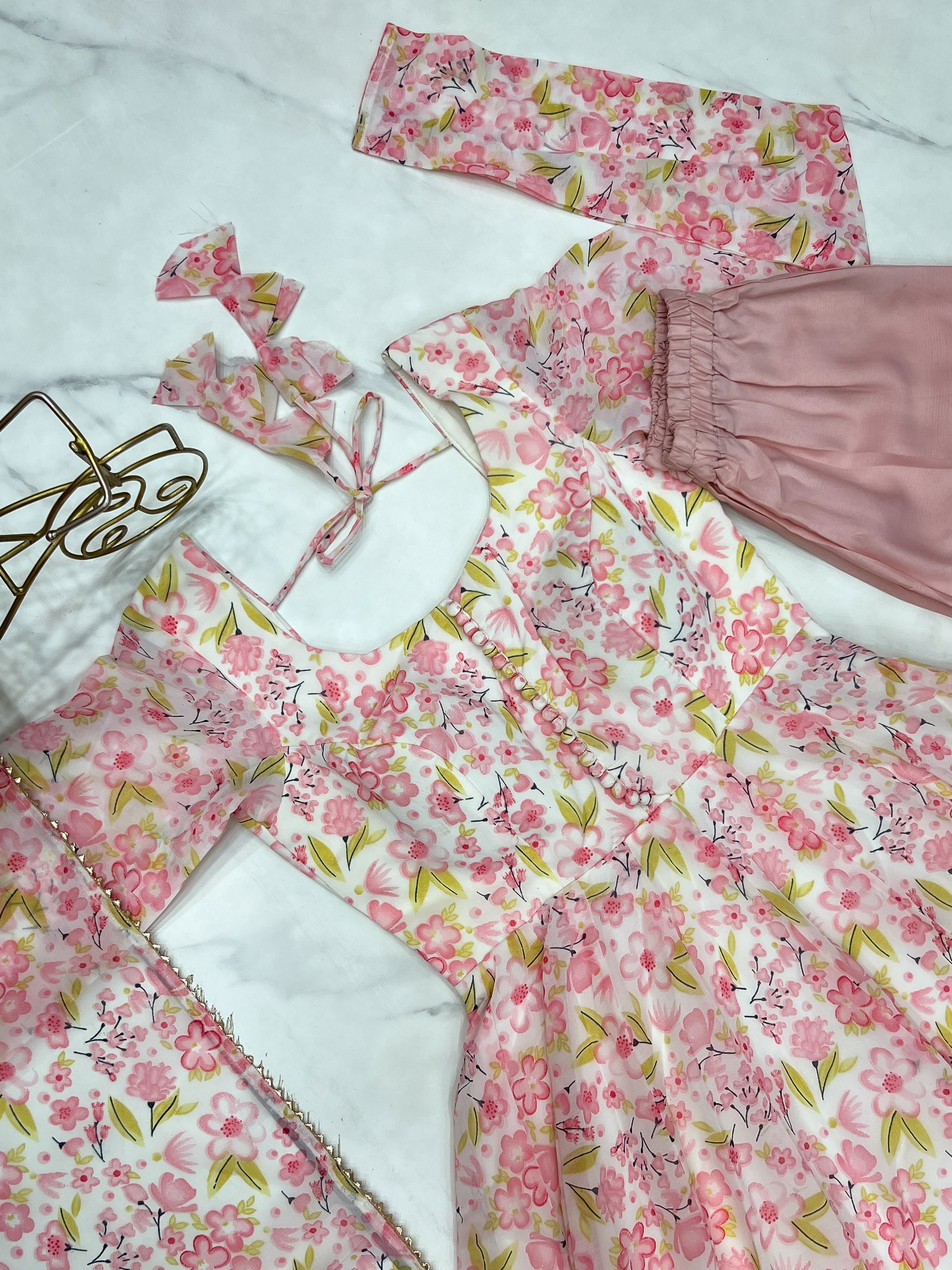 Orange Chiffon Floral Print Anarakali