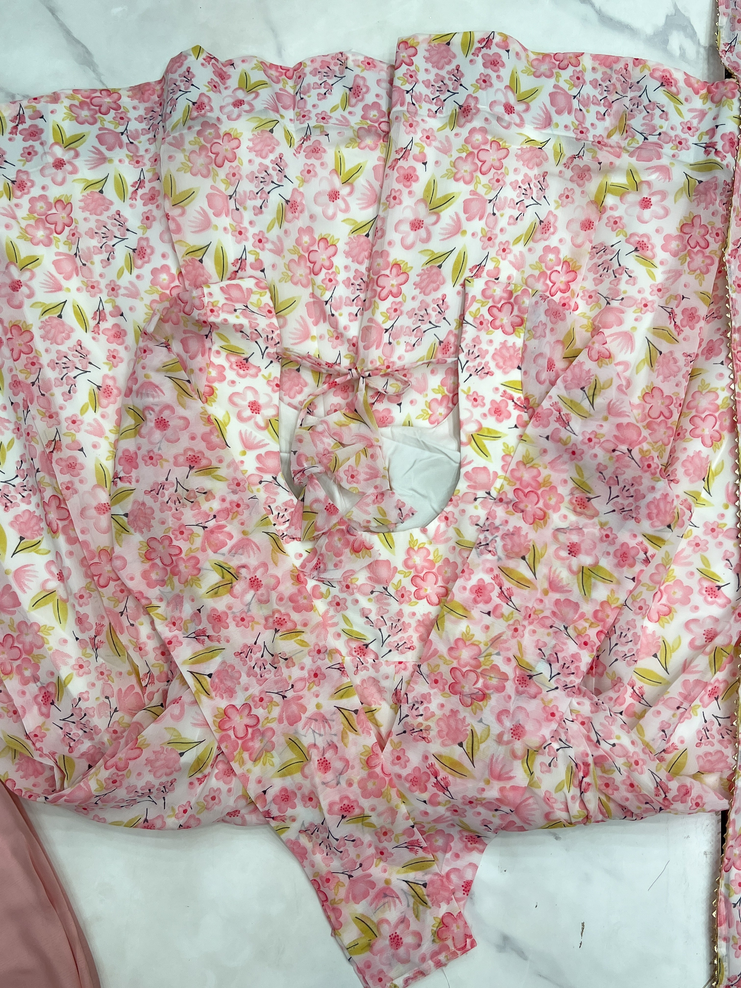 Orange Chiffon Floral Print Anarakali