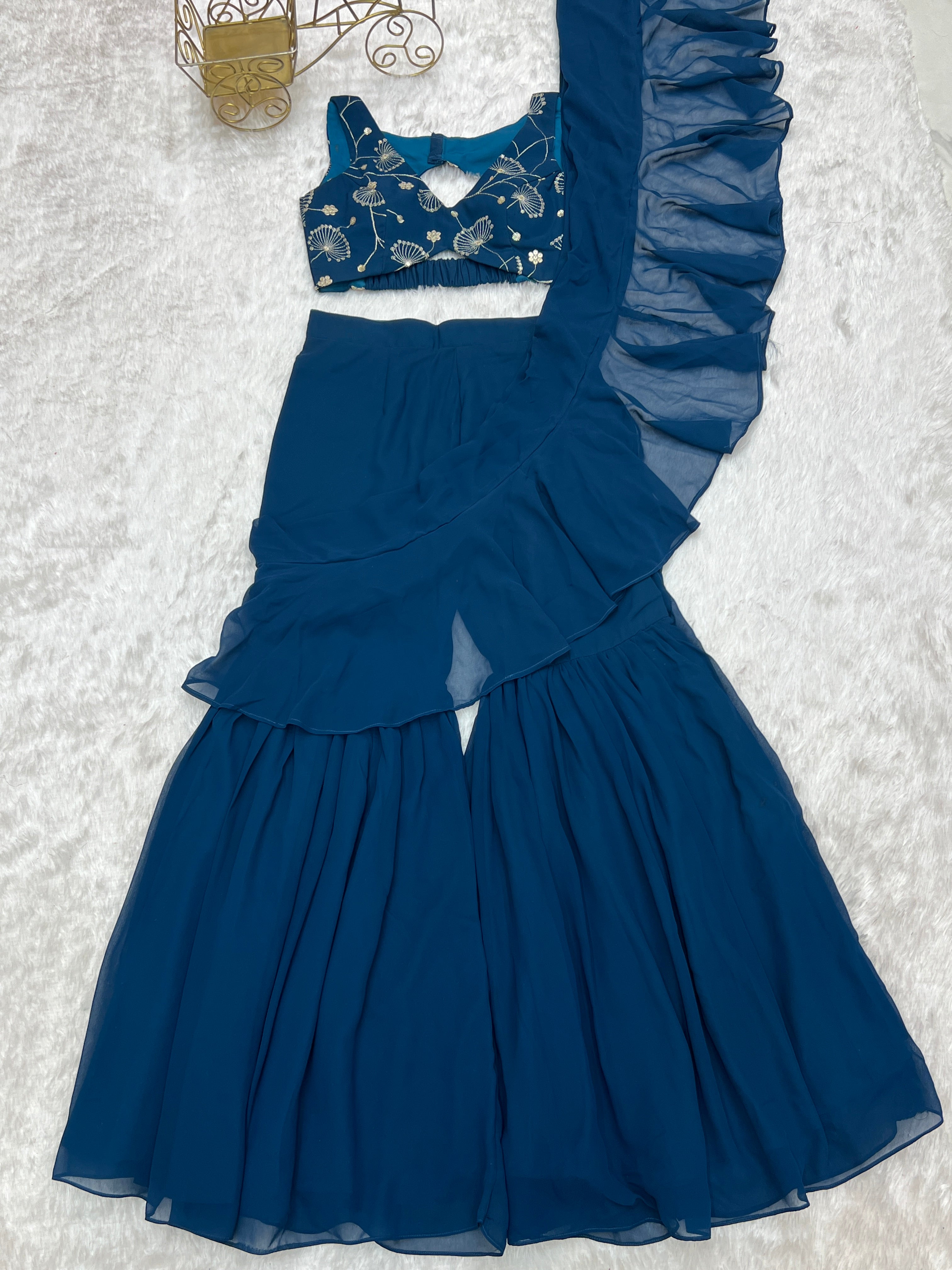 Pure Fox Georgette With Plain Work Sharara Saree