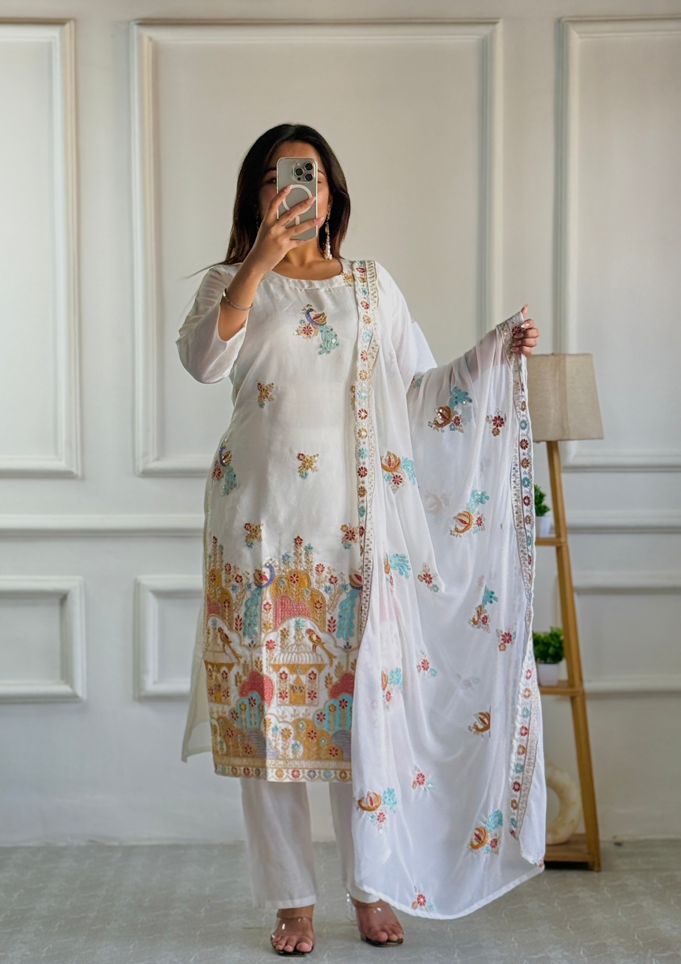 Heavy Roman Silk And Embroidery Work Kurti