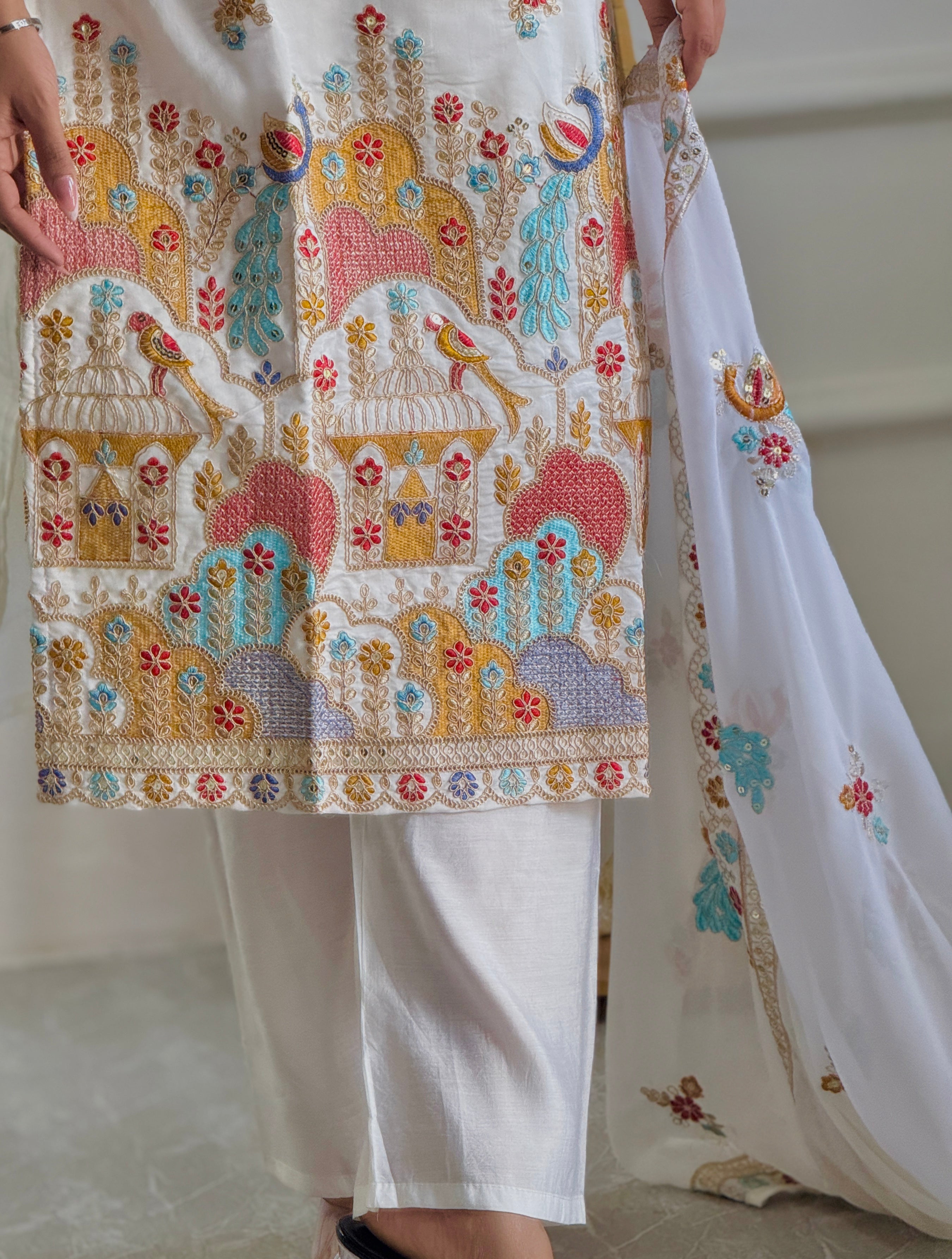 Heavy Roman Silk And Embroidery Work Kurti