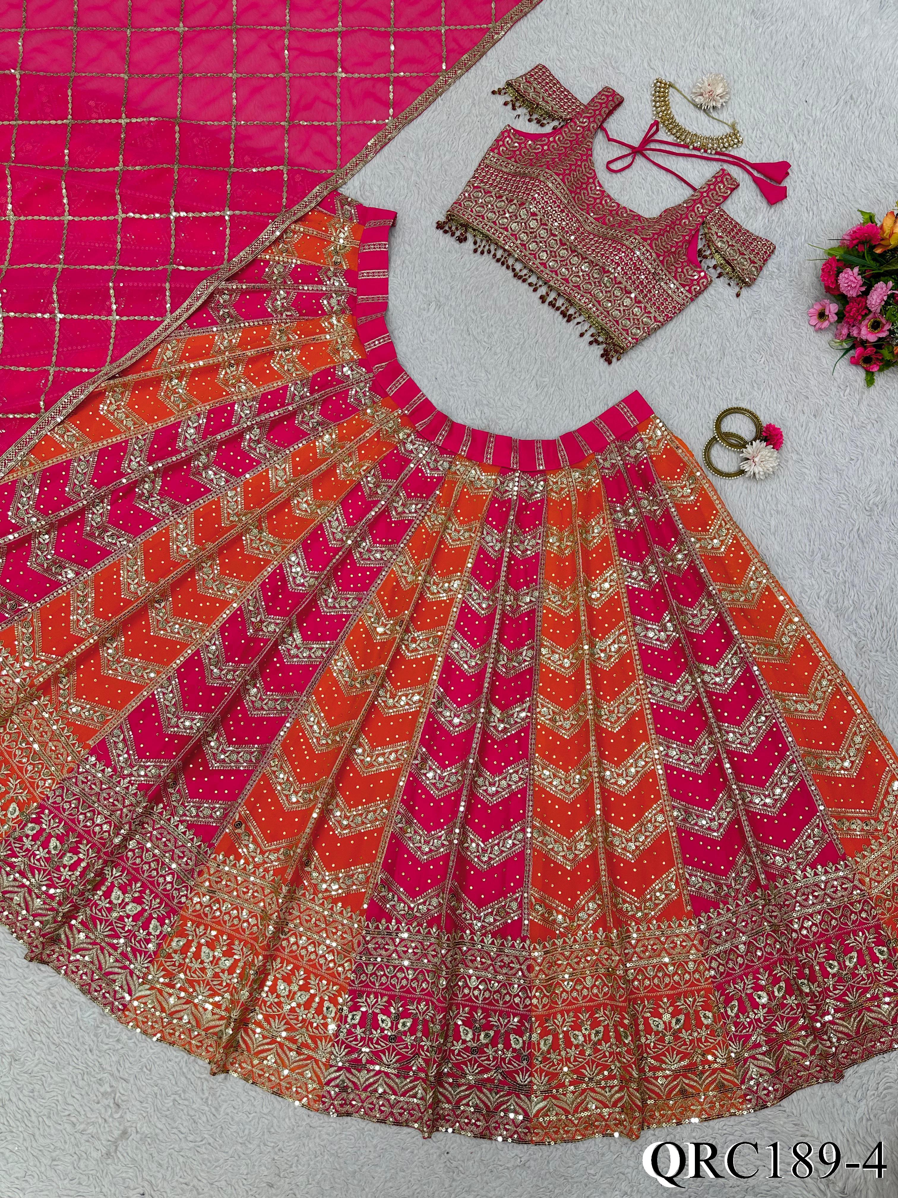 Heavy Designer Embroidery Sequence Work Lehenga With Canvas Patta