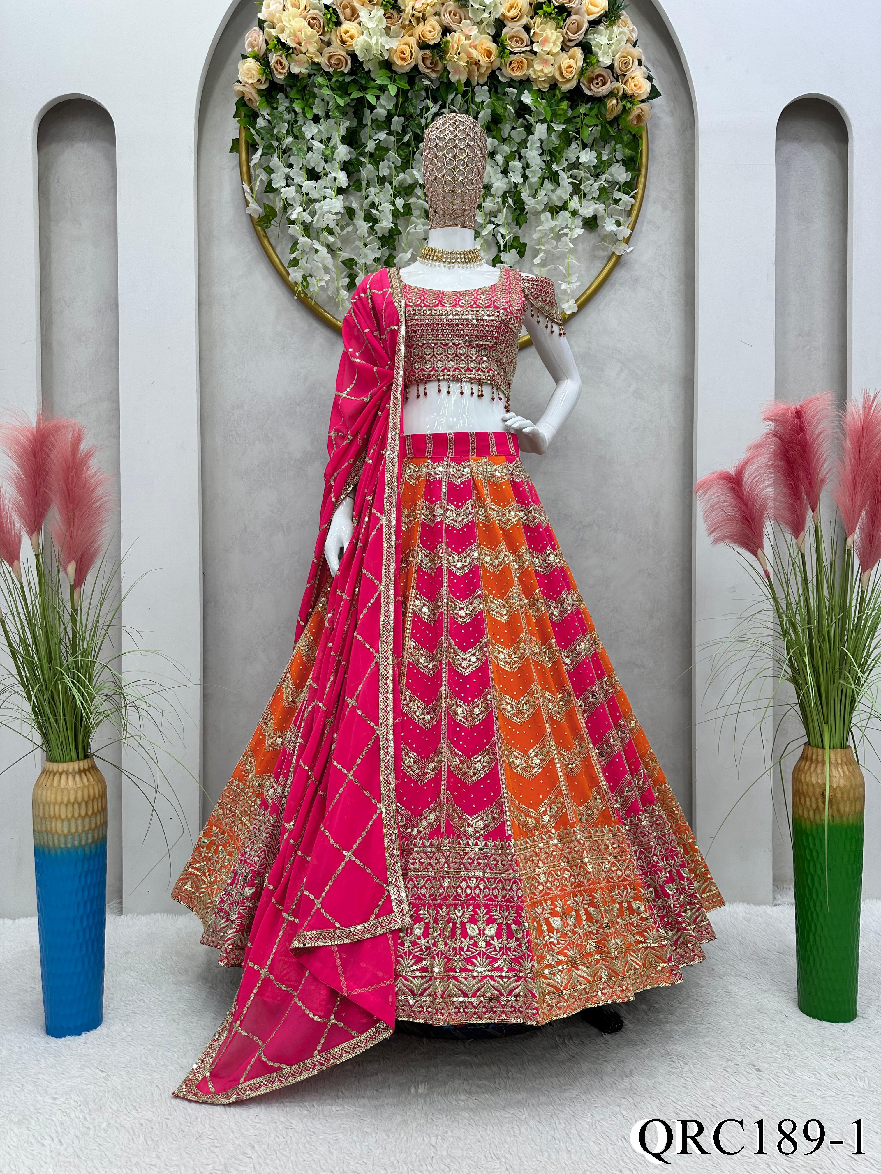 Heavy Designer Embroidery Sequence Work Lehenga With Canvas Patta